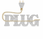 10K Yellow Gold Diamond 'Plug' Pendant with Baguette Cut Diamond Accents 2.64 ctw