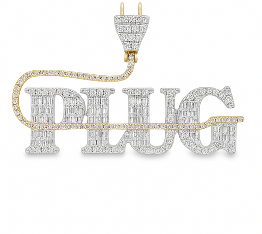 10K Yellow Gold Diamond 'Plug' Pendant with Baguette Cut Diamond Accents 2.64 ctw