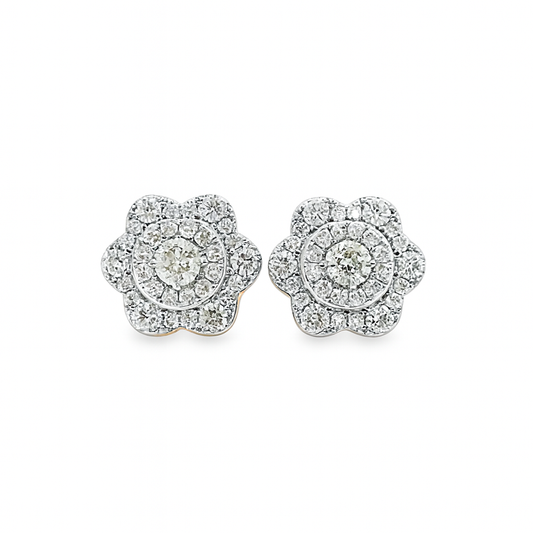 10K Yellow Gold Diamond Flower Halo Earrings 0.60 CTW | Jewelry Palace