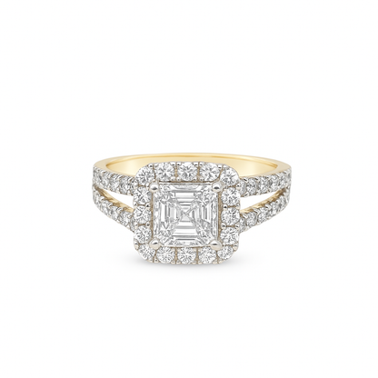 14K Yellow Gold Square Cut Diamond Halo Ring 0.94 ctw | Elegant Engagement & Fashion Jewelry – Jewelry Palace Lithonia GA