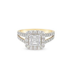 14K Yellow Gold Square Cut Diamond Halo Ring 0.94 ctw | Elegant Engagement & Fashion Jewelry – Jewelry Palace Lithonia GA