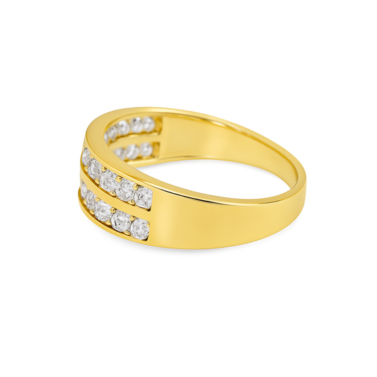 10K Yellow Gold Diamond Channel Band 1.00 CTW | Men’s Two-Row Round Cut Ring | Jewelry Palace