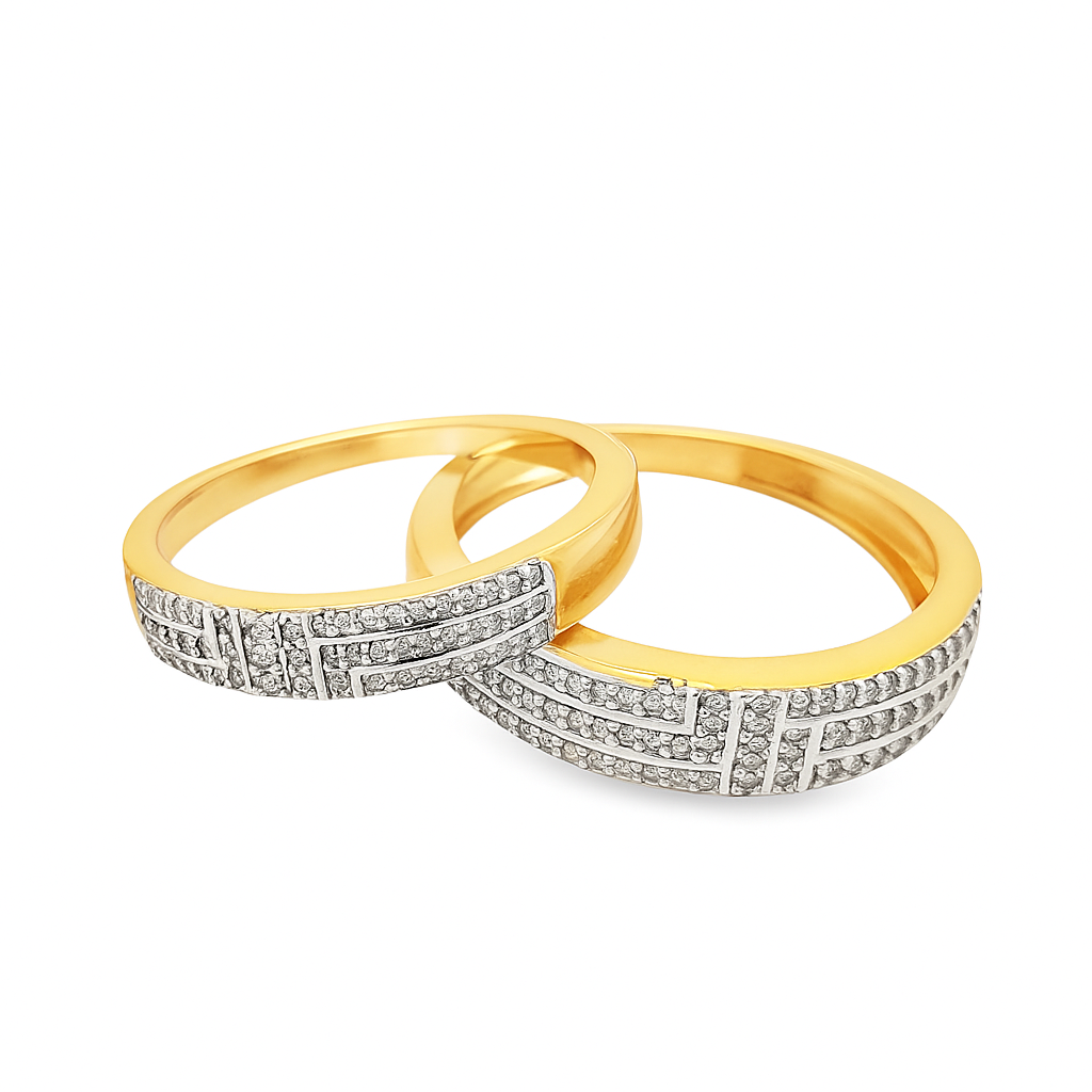 10K Yellow Gold Diamond Wedding Ring Trio Set with Baguette Diamond 0.85 ctw