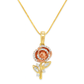 10K Yellow Gold Diamond Rose Flower Charm Necklace Two-Tone Pendant 0.20 CTW