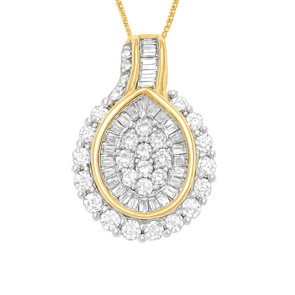 10K Yellow Gold Oval Brilliant Diamond Pendant Cluster Halo 1.00 CTW