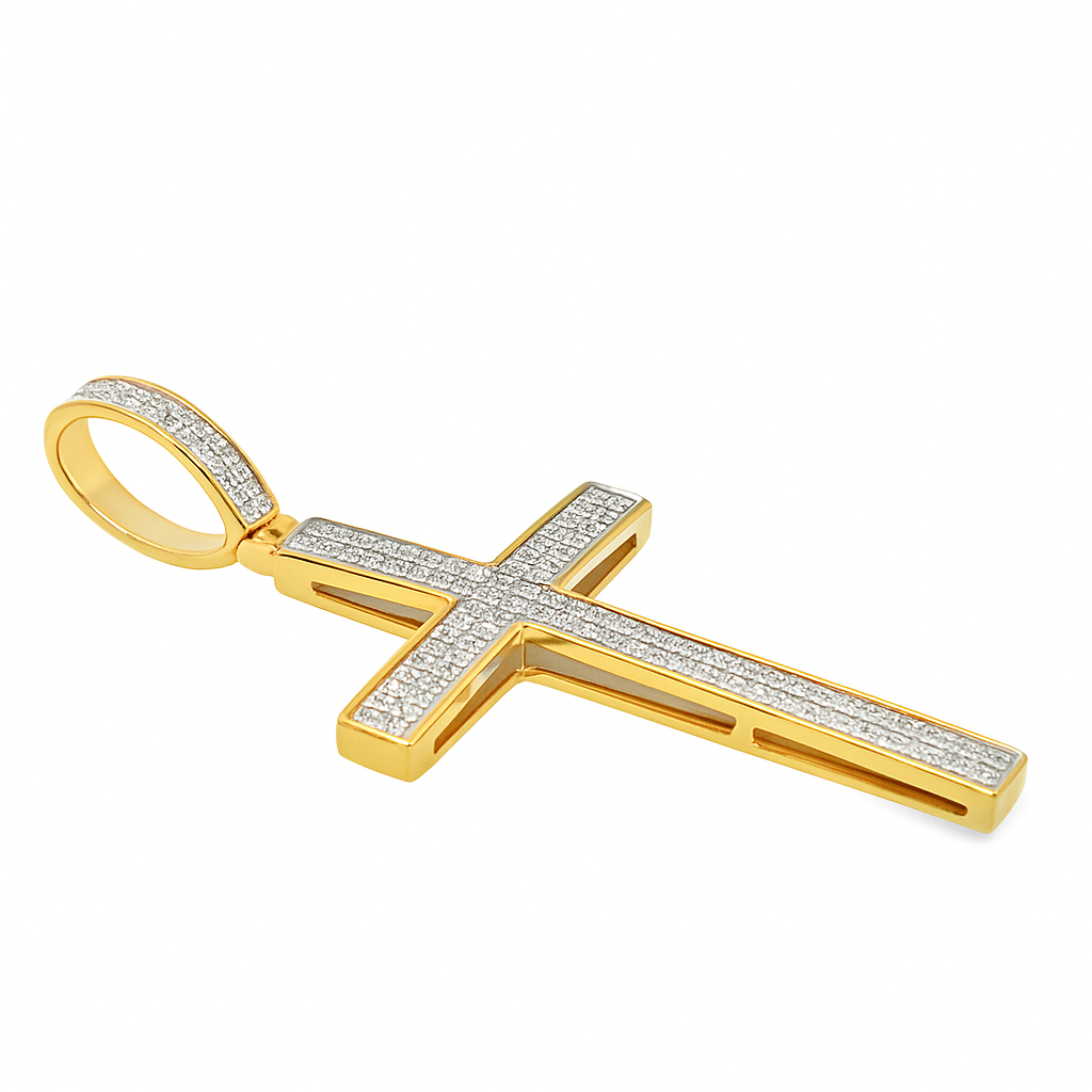 10K Yellow Gold Diamond Cross Pendant 0.30 ctw – Classic Pavé Faith Pendant | Jewelry Palace Lithonia, GA