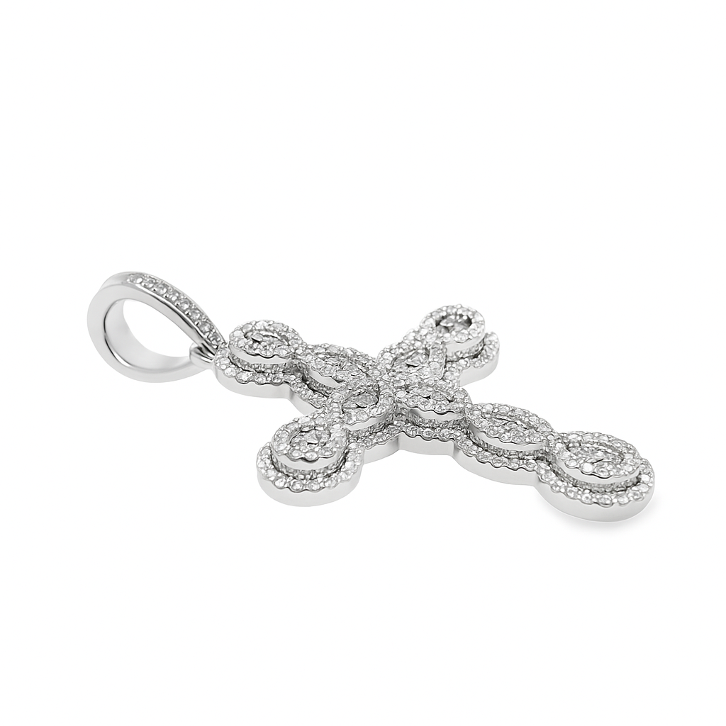 10K White Gold Elegant Diamond Cross Pendant 0.68 ctw