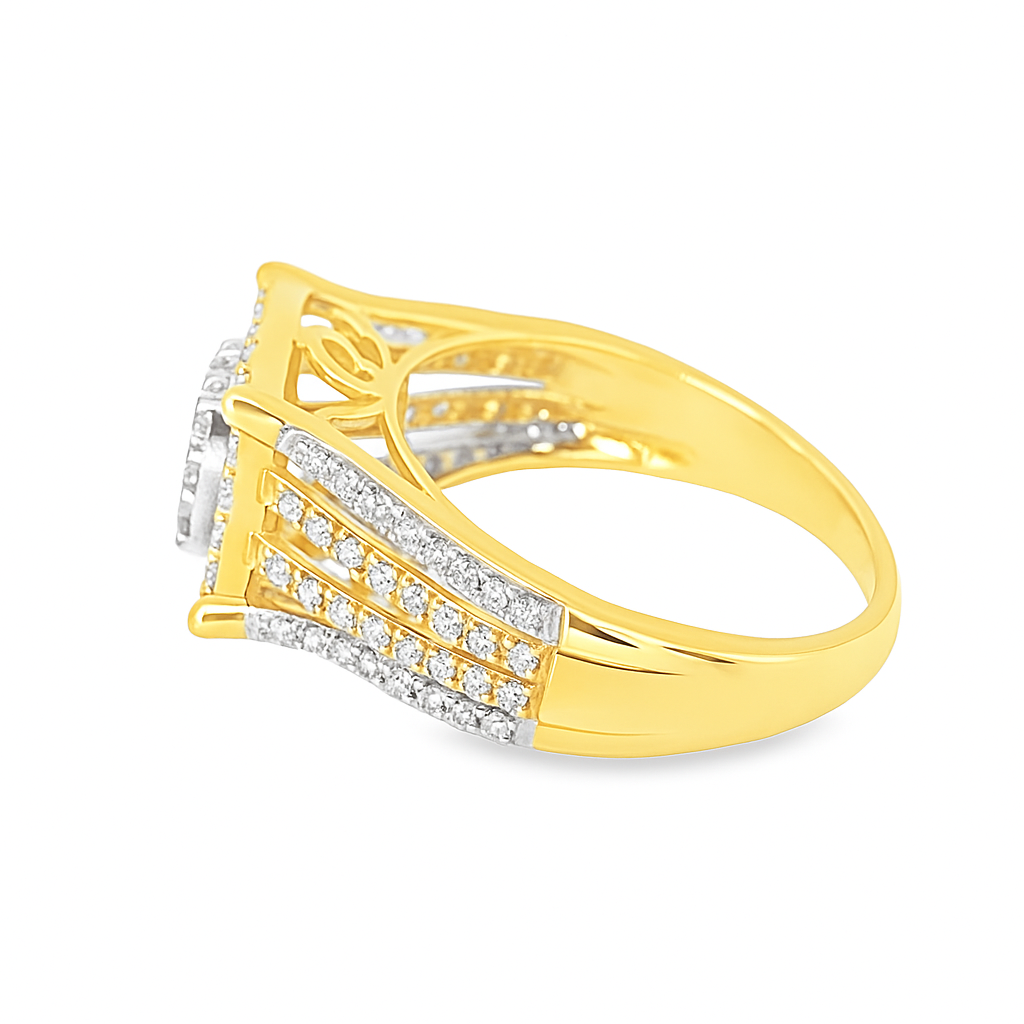 10K TwoTone Gold Square Diamond Ring Cluster Set 0.95 ctw