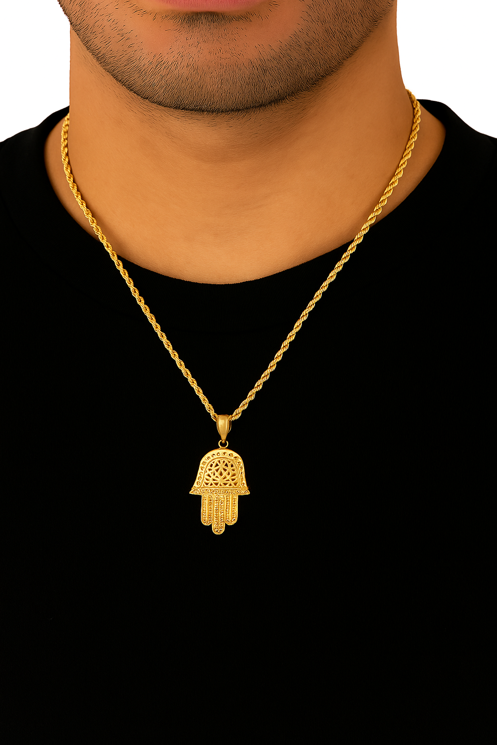 10K Yellow Gold Hamsa Hand Pendant Necklace Set – Symbol of Protection & Luck | Jewelry Palace