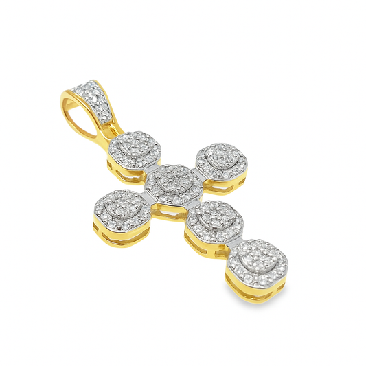 10K Yellow Gold Diamond Cross Pendant 0.25 ctw – Round Cluster Faith Charm | Jewelry Palace Lithonia, GA