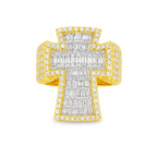 Men’s 10K Yellow Gold Diamond Cross Ring 2.95 CTW | Baguette & Round Iced-Out Ring | Jewelry Palace