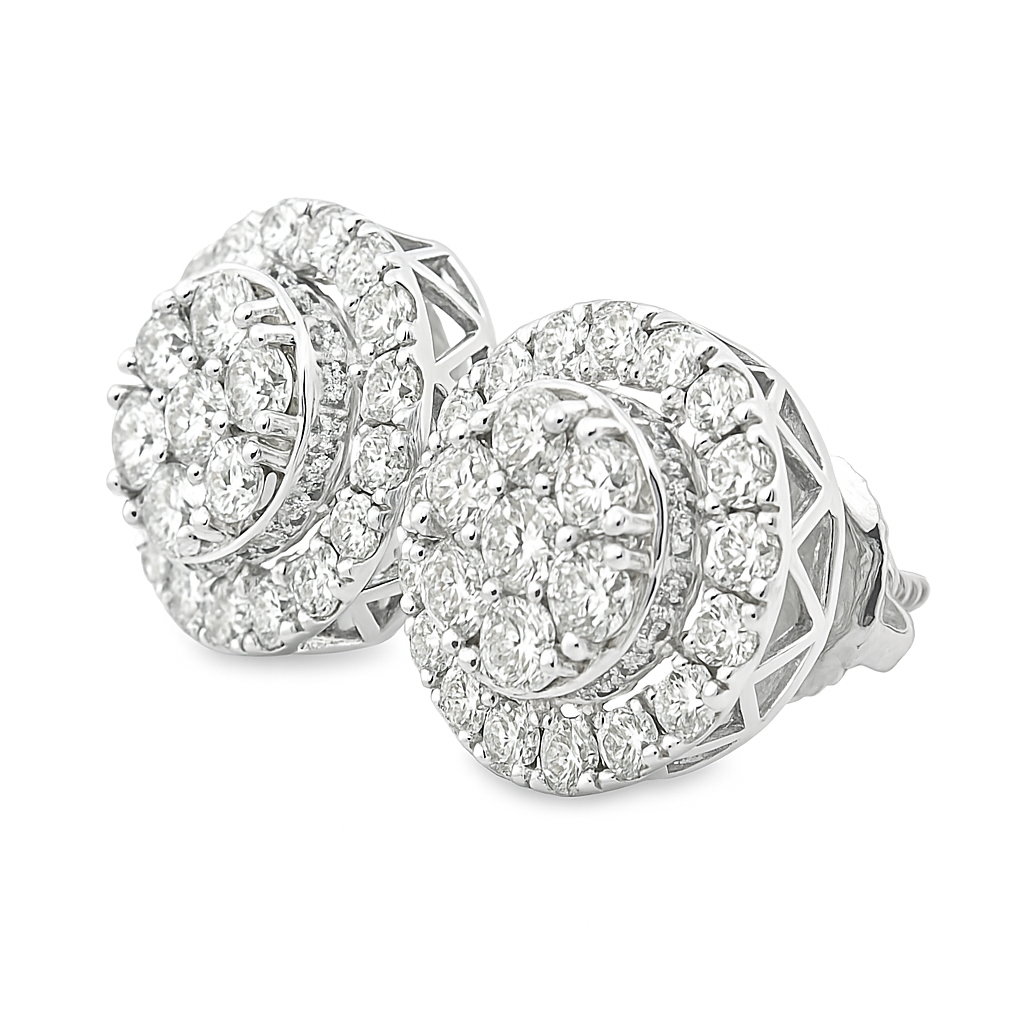 10K White Gold 0.25 ctw Diamond Halo Set Earrings | Elegant Studs | Jewelry Palace