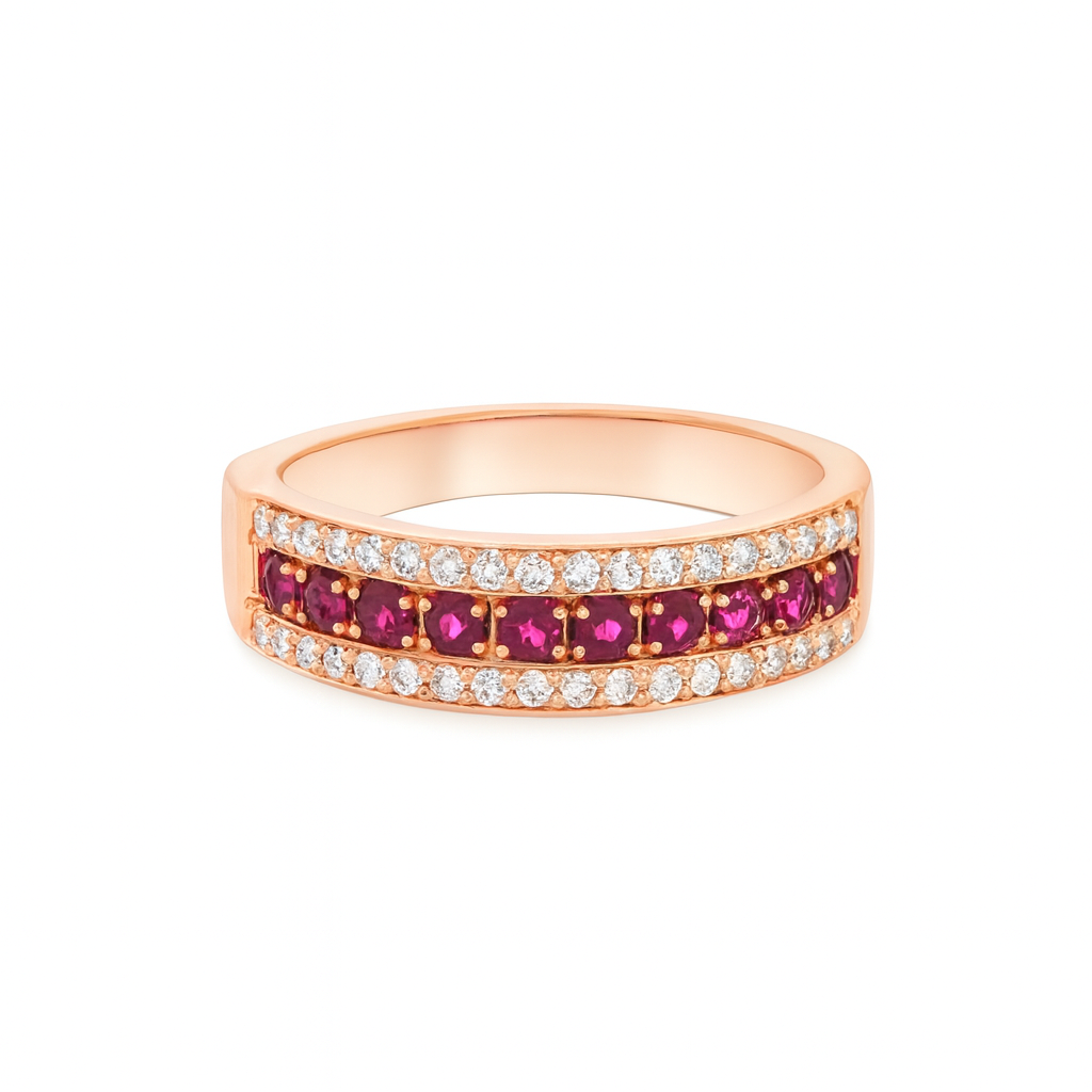 14K Rose Gold Ruby & Diamond Band 0.25 ctw