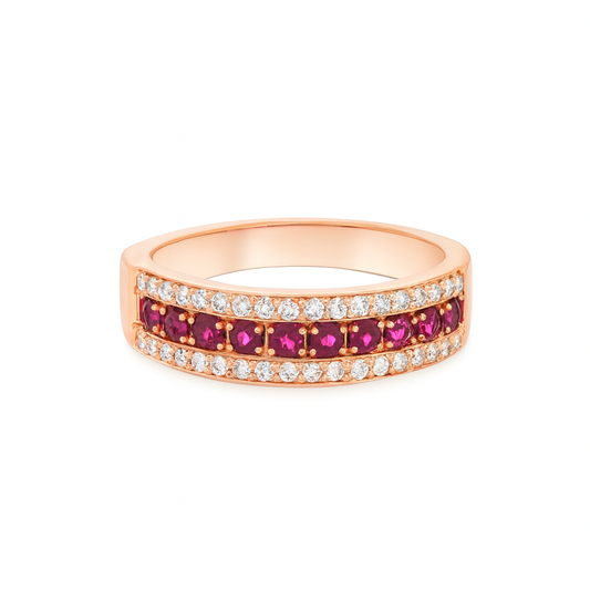 14K Rose Gold Ruby & Diamond Band 0.25 ctw