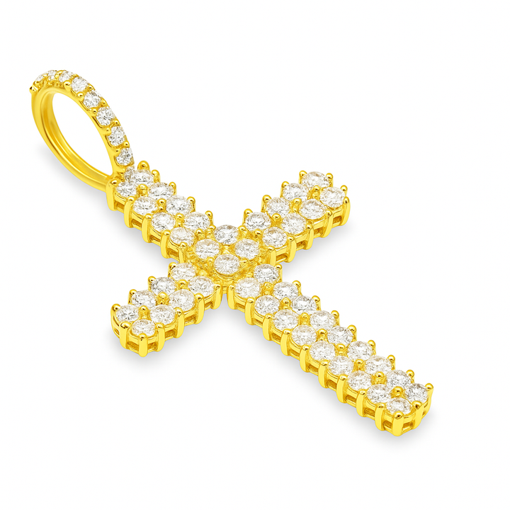 10K Yellow Gold Diamond Cross Pendant 2.00 ctw | Round Brilliant Cut