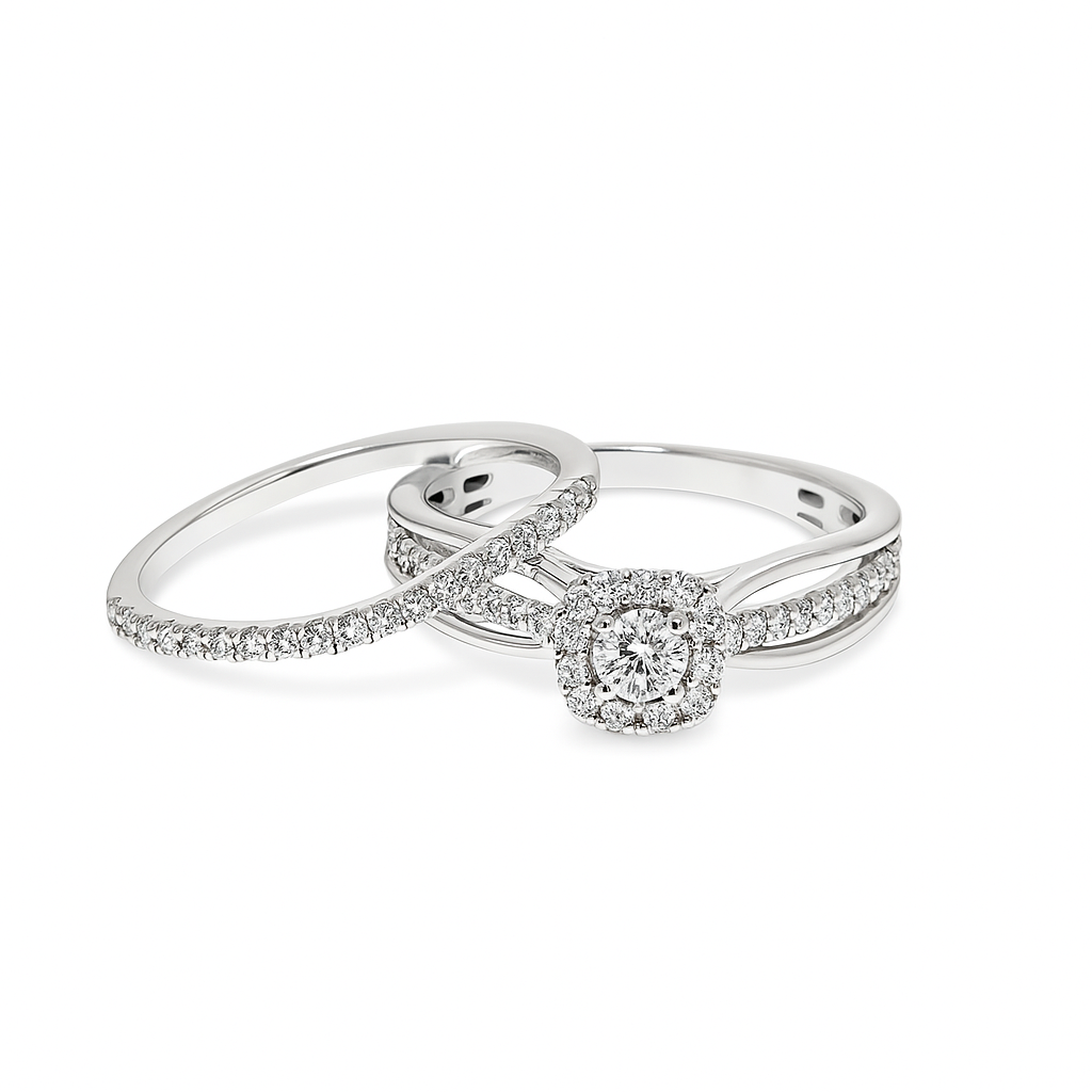 14K White Gold Round Cut Diamond Wedding Ring Set 0.33 ctw | Elegant Bridal Jewelry – Jewelry Palace Lithonia GA