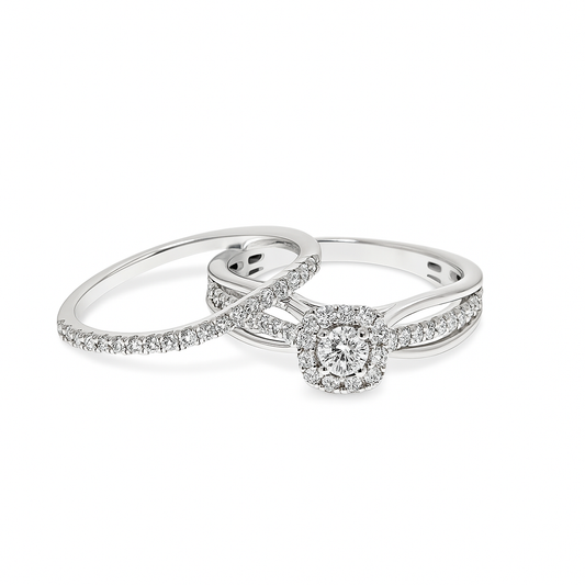 14K White Gold Round Cut Diamond Wedding Ring Set 0.33 ctw | Elegant Bridal Jewelry – Jewelry Palace Lithonia GA