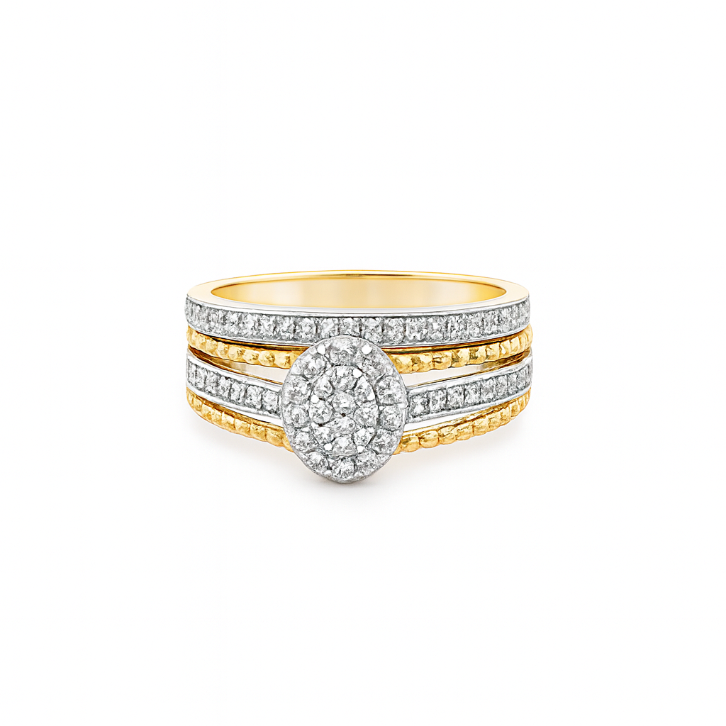 10K Yellow Gold Diamond Halo Engagement Ring Set w/ Band 0.42 CTW Bridal