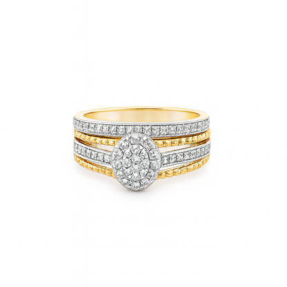 10K Yellow Gold Diamond Halo Engagement Ring Set w/ Band 0.42 CTW Bridal