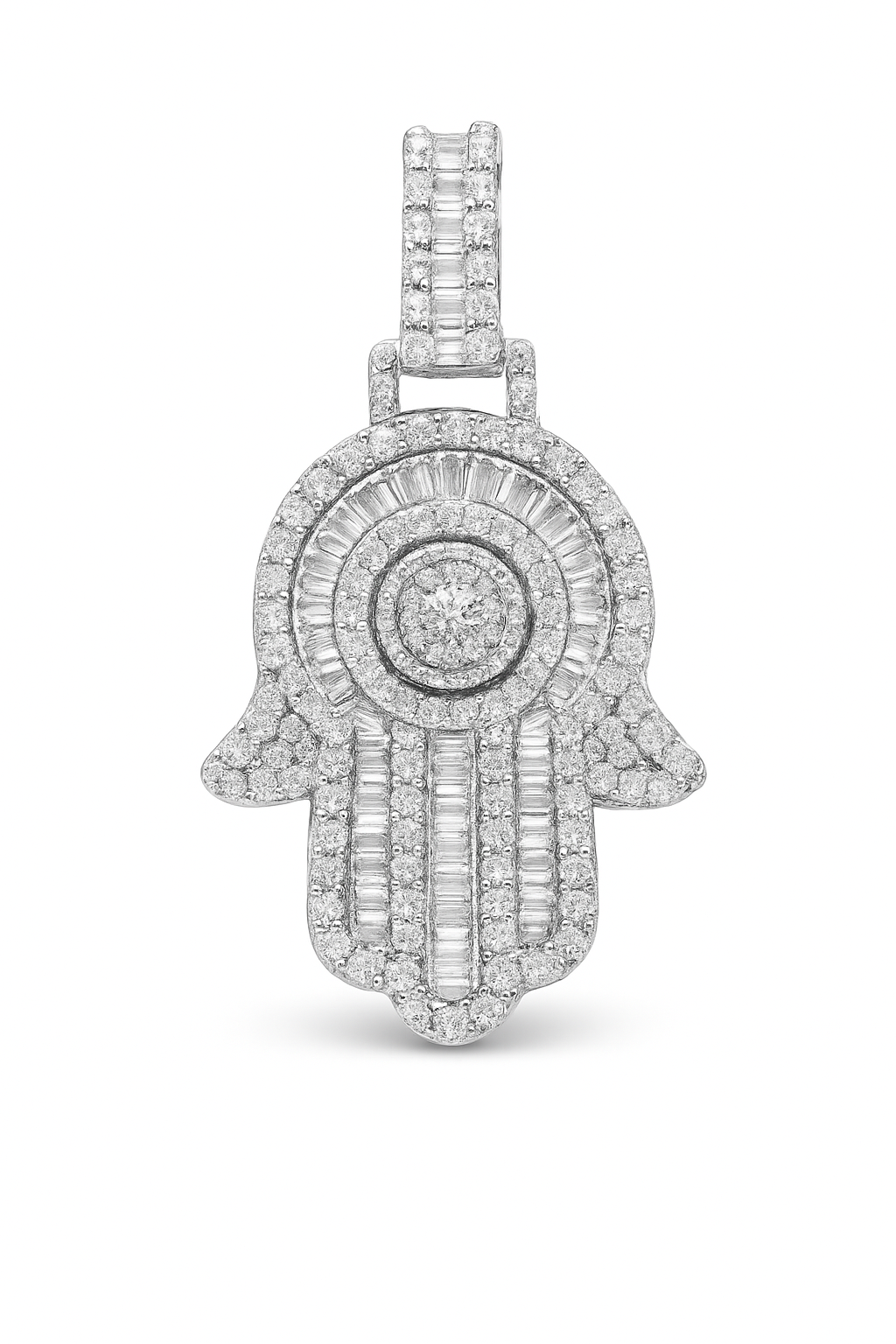Double Layer Hamsa Hand Pendant 1.20 ctw Diamond 10K White Gold | Spiritual Protection Symbol | Jewelry Palace