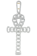 14K Yellow Gold Diamond Ankh Pendant 0.87 ctw | Round Brilliant Design