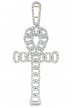 14K Yellow Gold Diamond Ankh Pendant 0.87 ctw | Round Brilliant Design