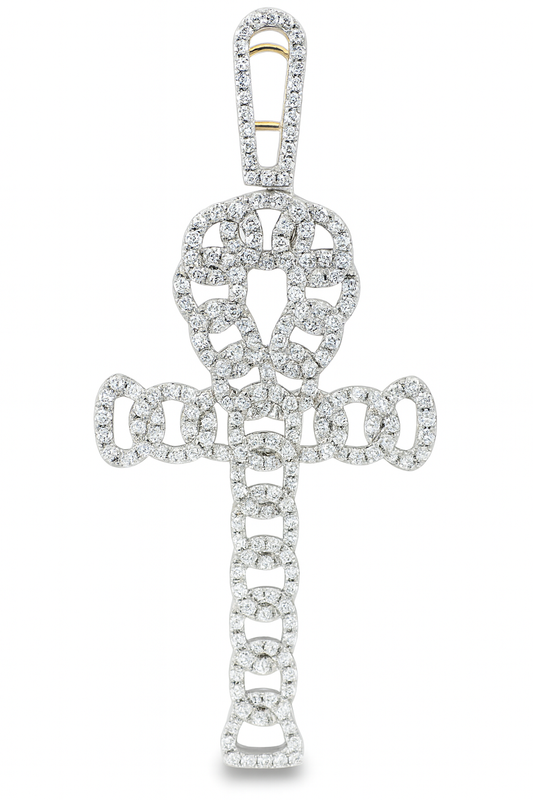 14K Yellow Gold Diamond Ankh Pendant 0.87 ctw | Round Brilliant Design