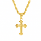 10K yellow gold cross necklace with rope chain front view