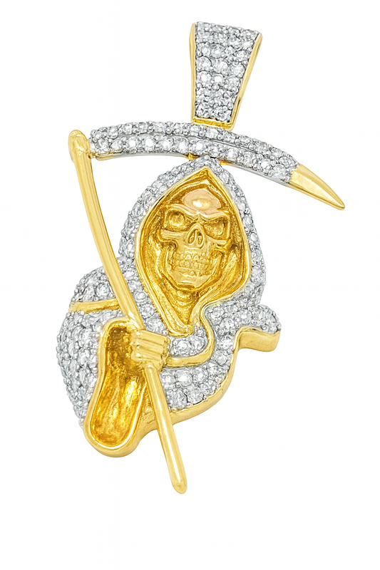 10K Yellow Gold Diamond Grim Reaper Pendant 0.75 ctw | Iced-Out Reaper Charm