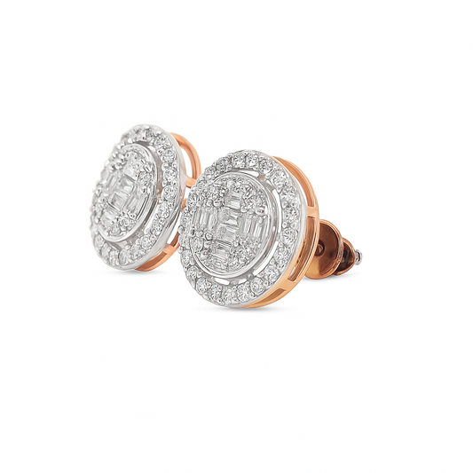 10K Rose Gold 0.60 ctw Diamond Earrings | Baguette Center with Prong-Set Halo | Jewelry Palace