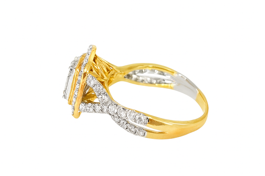 10K Yellow Gold Baguette Cut Diamond Ring with Spiral Band 1.00 ctw