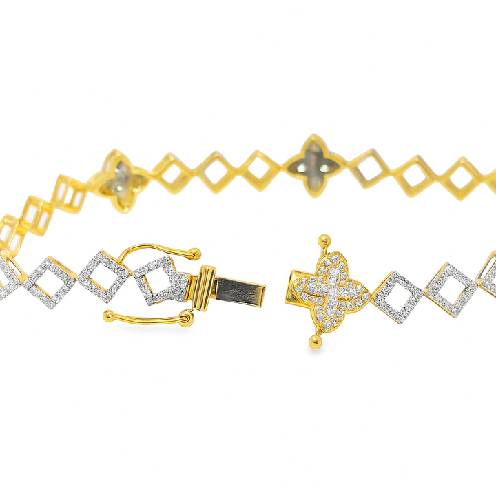 10K Yellow Gold Women’s Clover Diamond Link Bracelet 1.45 ctw – Elegant 7" Design | Jewelry Palace