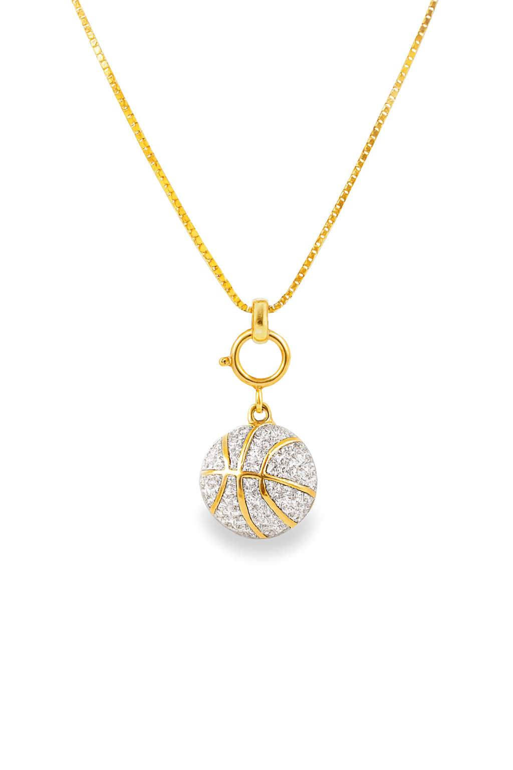 10K Yellow Gold Diamond Basketball Pendant Charm Necklace Round Diamonds 0.15 CTW