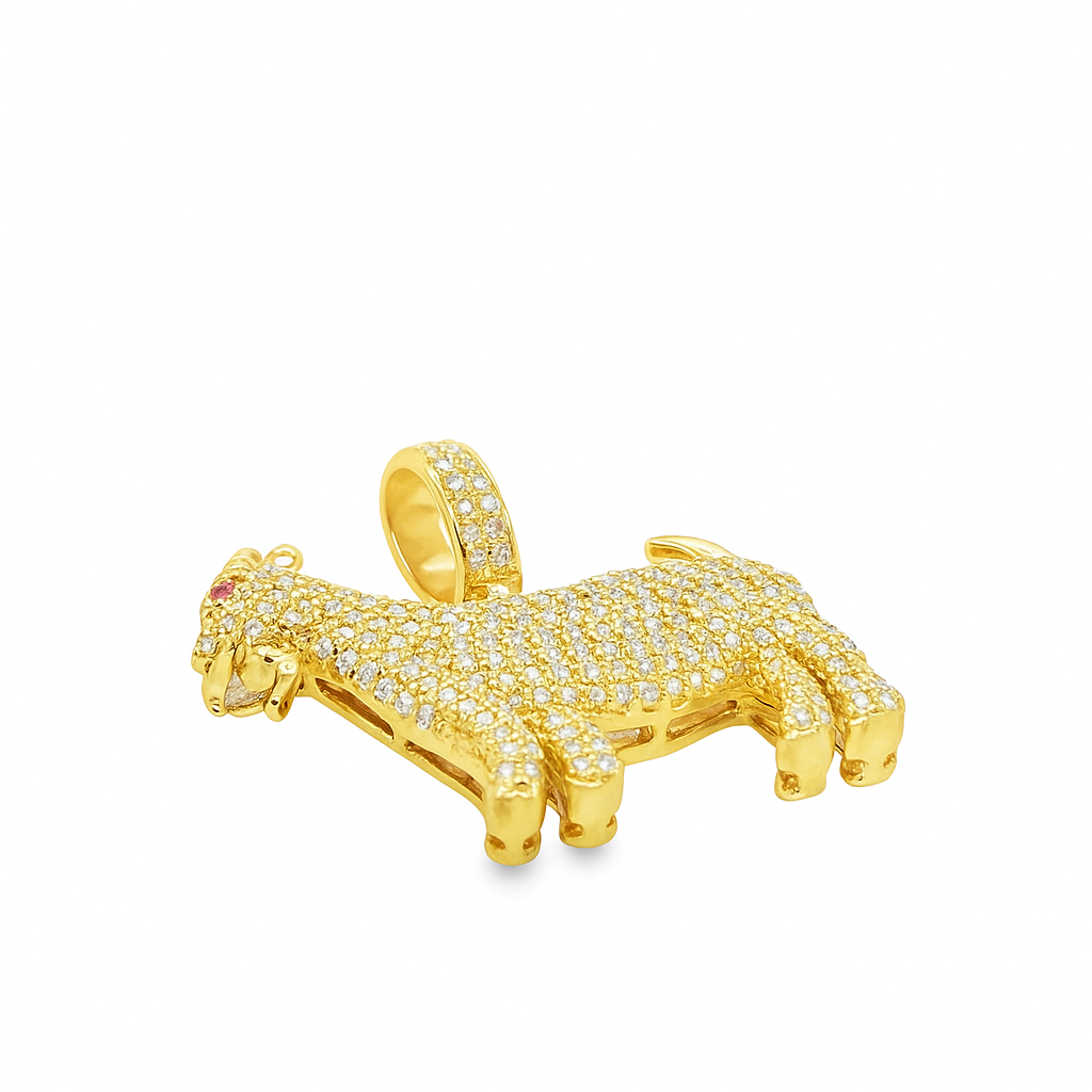 10K Yellow Gold Goat Pendant with Natural Diamonds 4.0 ctw
