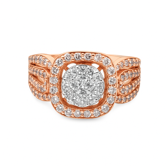 10K Rose Gold Cushion Diamond Ring with Round Diamonds 1.40 ctw