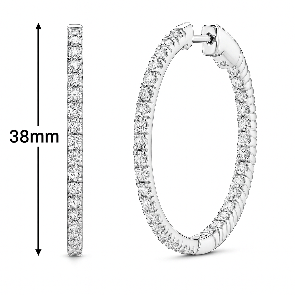 14K White Gold 2.00 CTW Inside-Out Round Cut Diamond Hoop Earrings | Jewelry Palace