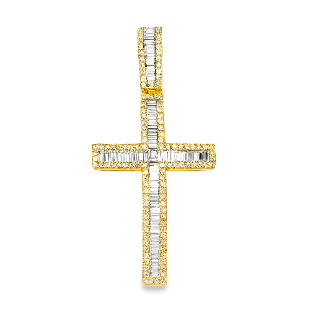 10K Yellow Gold 1.00 ctw Diamond Baguette Cross Pendant | Faith & Luxury Statement | Jewelry Palace
