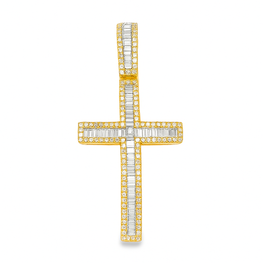 10K Yellow Gold 1.00 ctw Diamond Baguette Cross Pendant | Faith & Luxury Statement | Jewelry Palace