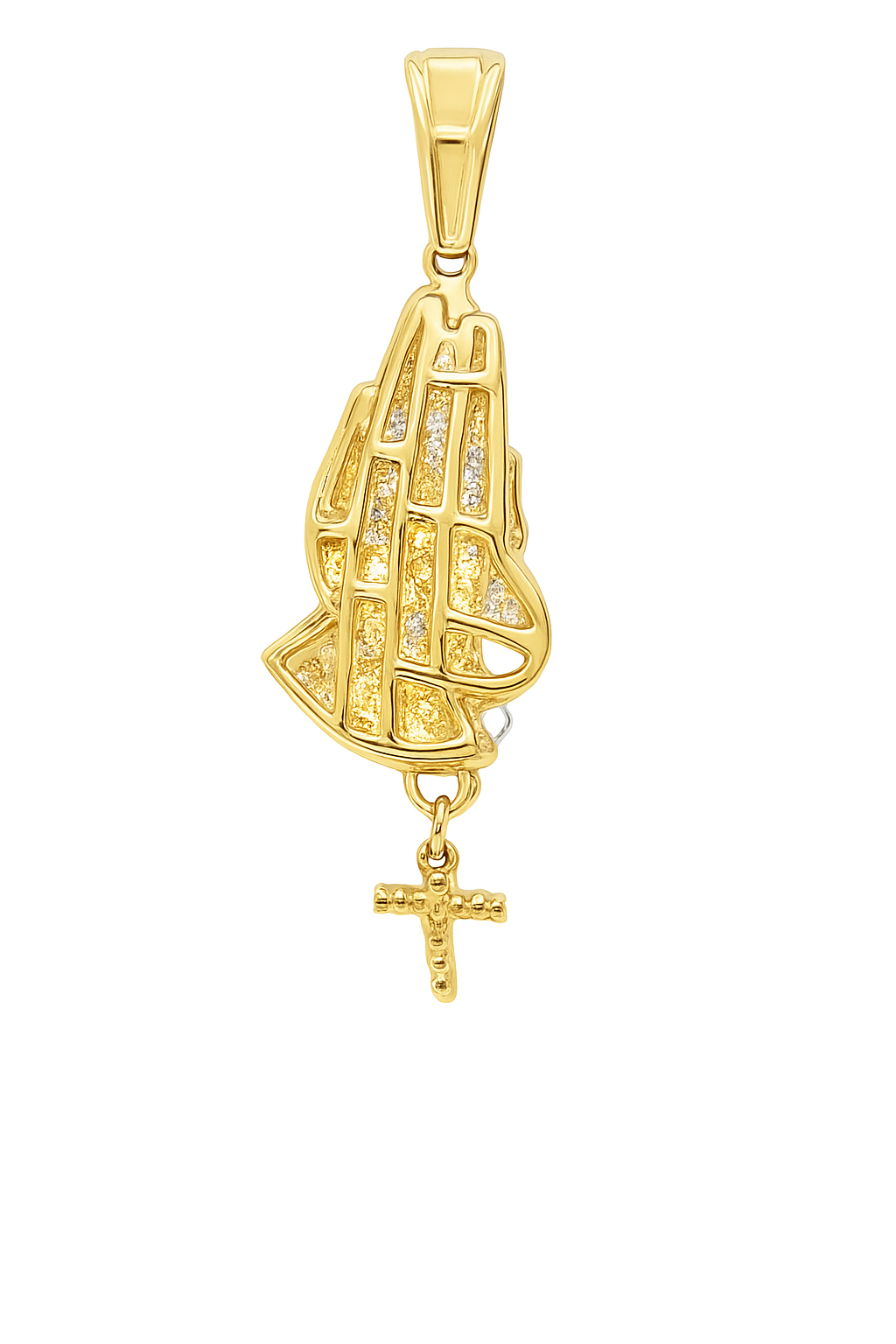 10K gold praying hands religious pendant detail