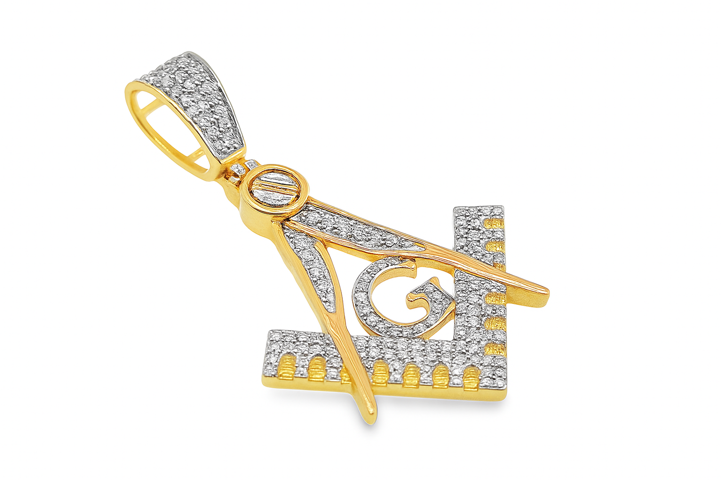 10K Yellow Gold 0.38 ctw Diamond Masonic Pendant | Square & Compass Freemason Design | Jewelry Palace