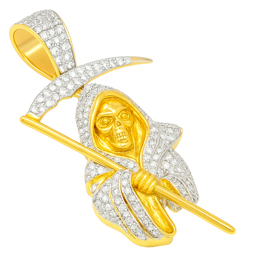 10K Yellow Gold Diamond Grim Reaper Pendant 0.75 ctw | Iced-Out Reaper Charm