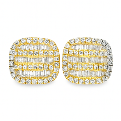10K Yellow Gold Baguette & Round Diamond Stud Earrings 0.50 ctw | Jewelry Palace