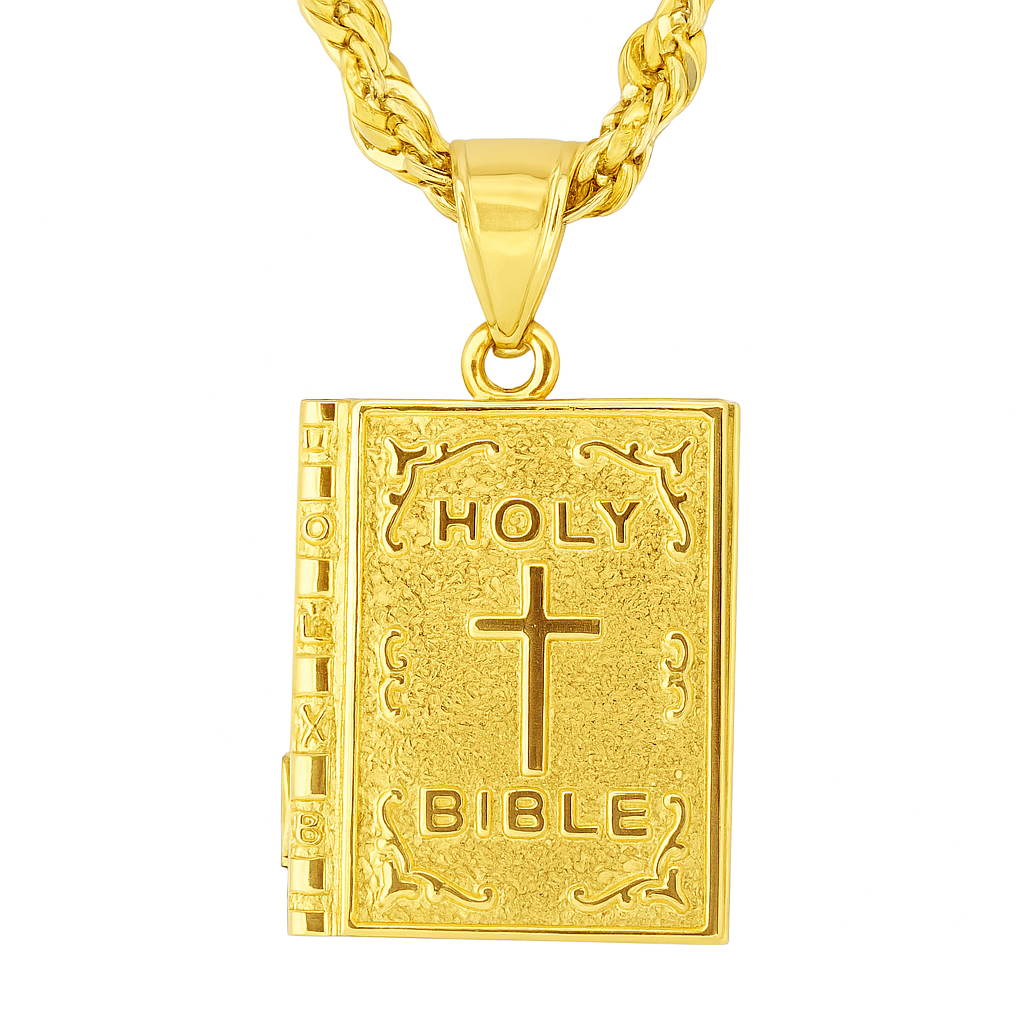10K Yellow Gold Holy Bible Pendant Necklace Set – Symbol of Faith & Devotion | Jewelry Palace