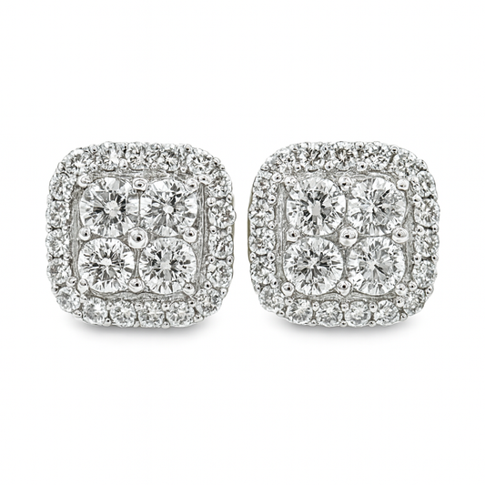 10K White Gold Diamond Square Stud Earrings 0.50 ctw | Jewelry Palace