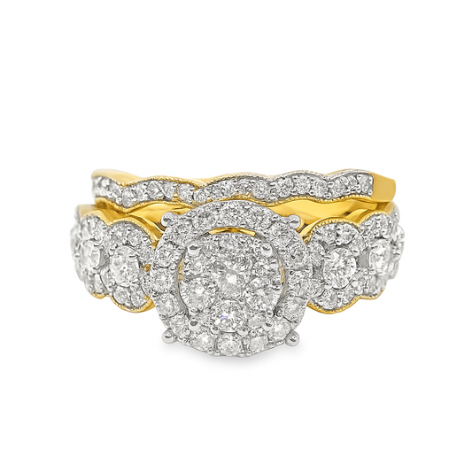 10K Yellow Gold Halo Set Diamond Wedding Ring with Diamond Band 1.03 ctw