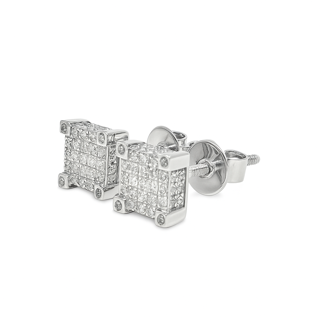 10K Yellow & White Gold Diamond Square Stud Earrings 0.25 CTW | Jewelry Palace