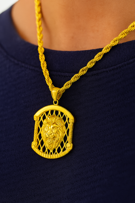 10K Yellow Gold Lion Head Pendant Necklace Set – Symbol of Strength & Power | Jewelry Palace