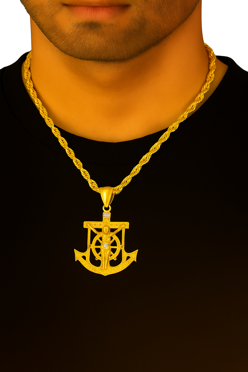 10K Yellow Gold Anchor Crucifix Pendant Necklace Set – Faith & Strength Design | Jewelry Palace