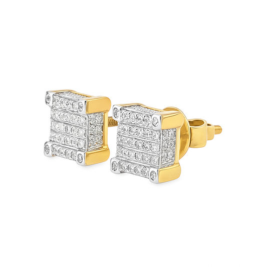 10K Yellow & White Gold Diamond Square Stud Earrings 0.25 CTW | Jewelry Palace