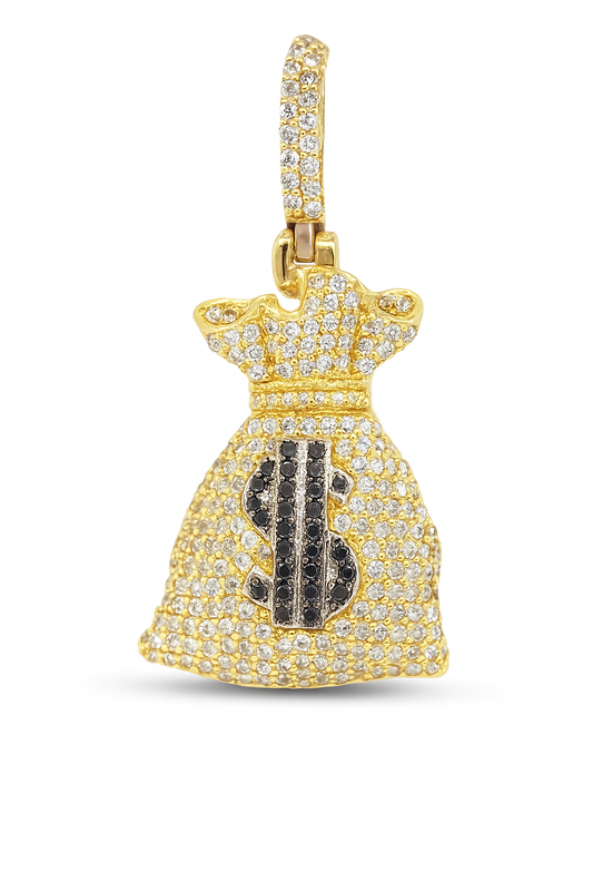 10K Yellow Gold Diamond Money Bag Pendant with Round Cut Diamonds 0.77 ctw